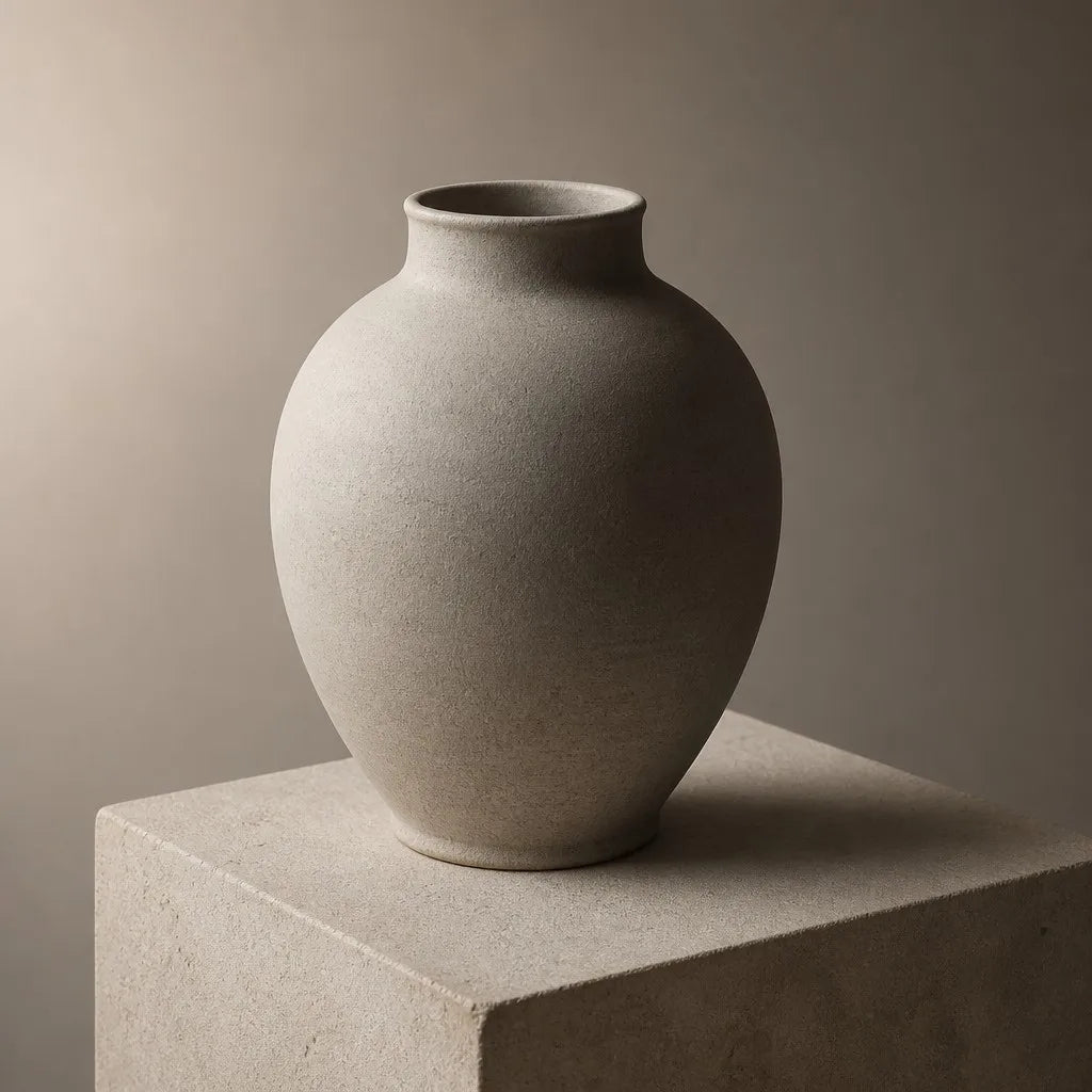 Beige Grey Matte Ceramic Vase - View 5