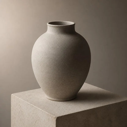 Beige Grey Matte Ceramic Vase - View 5