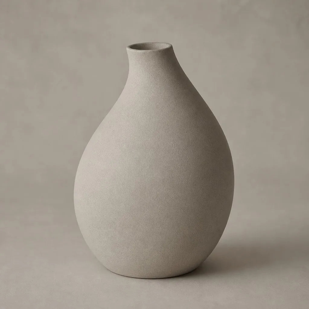 Beige Grey Matte Ceramic Vase - Main View