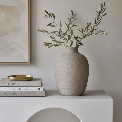 Beige Grey Matte Ceramic Vase - View 4