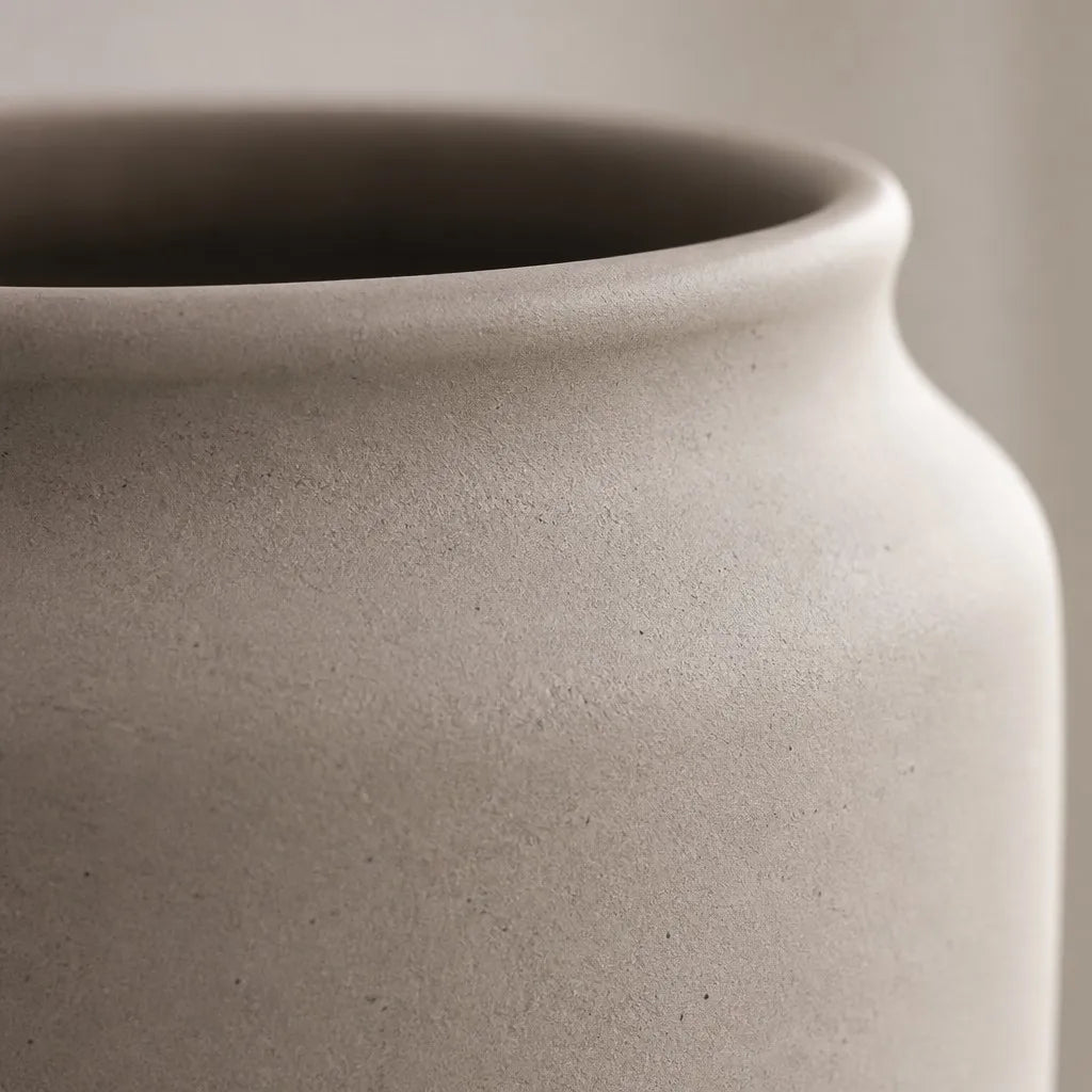 Beige Grey Matte Ceramic Vase - View 2